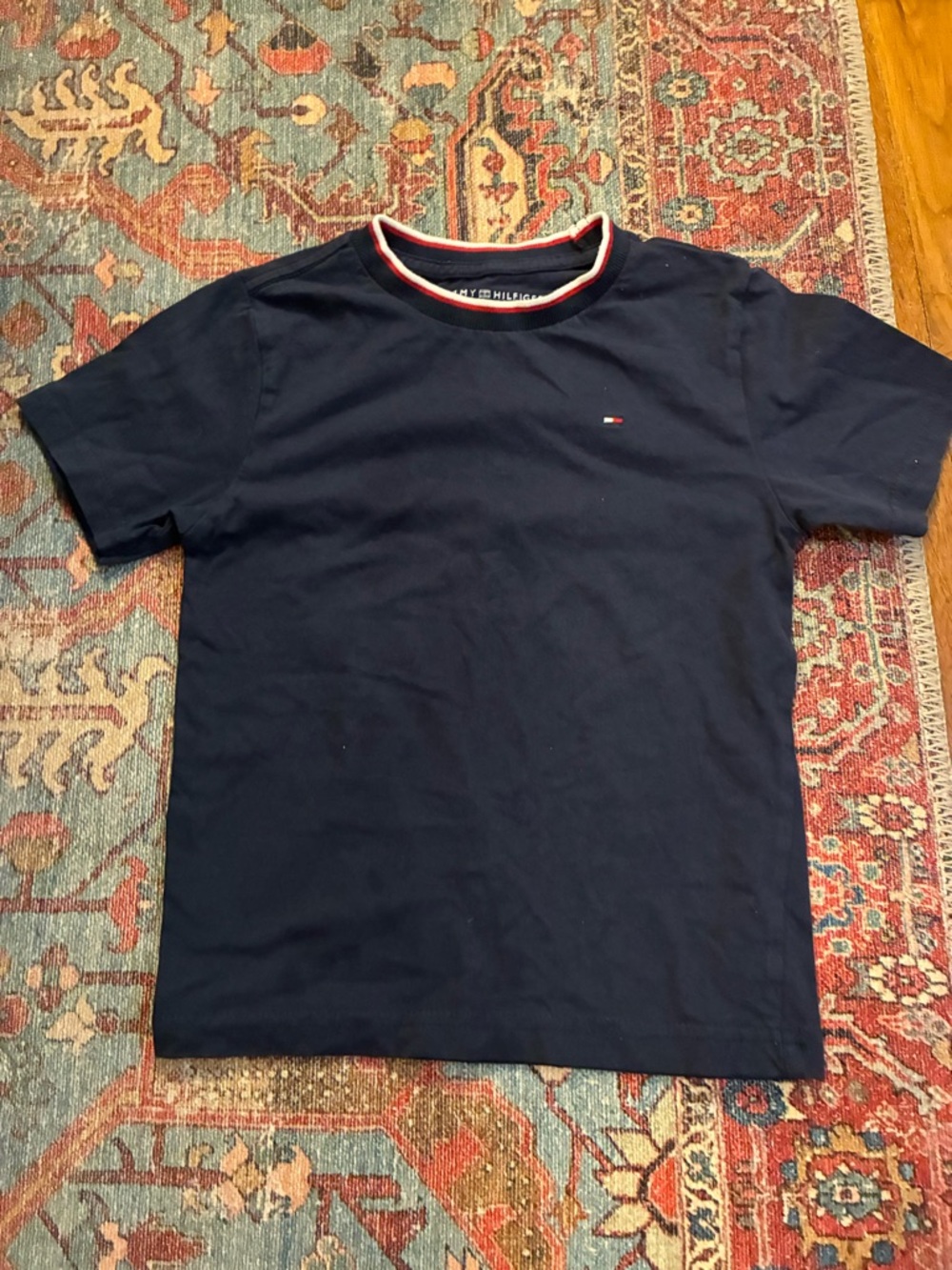 Tommy Hilfiger Size 5 5T Navy Crewneck Tee with Contrast Collar